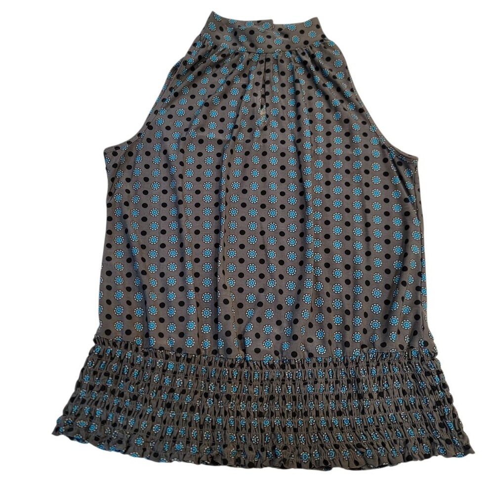 Essentials by Milano Top Sleeveless Ruched Ruffle Geometric‎ Print Blouse Top M
